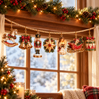 🎄 7-Piece Vintage Christmas Garland | Removable 3D Ornaments