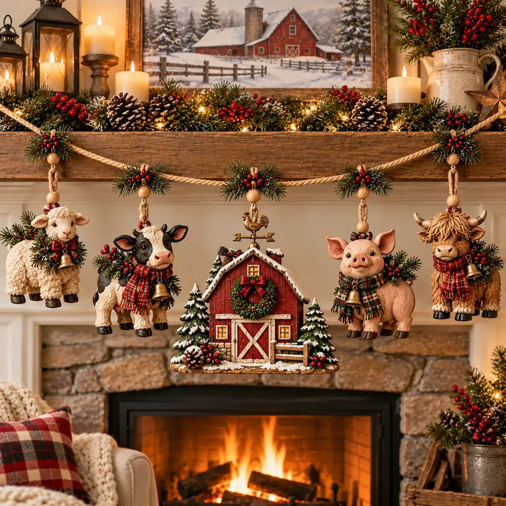 🎄Christmas Farm Animal Hanging Garland – Rustic Farmhouse Holiday Decor🐑