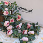 🌹Konstgjorda Blommor Girlang Vår Eukalyptus Girlang Vintage Konstgjord Blomma Pion Ros Vinranka Grönt 🦋