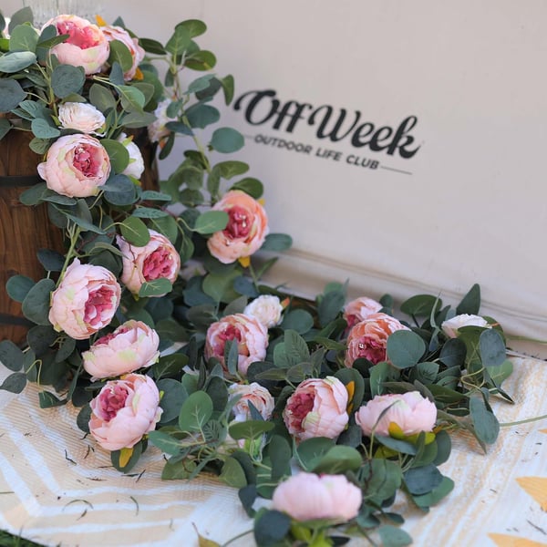 🌹Konstgjorda Blommor Girlang Vår Eukalyptus Girlang Vintage Konstgjord Blomma Pion Ros Vinranka Grönt 🦋