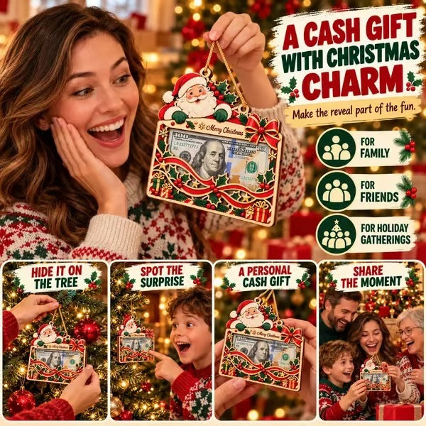 🎄Christmas Cash Gift Ornament – Layered Wooden Money Holder & Hanging Tree Decoration💵