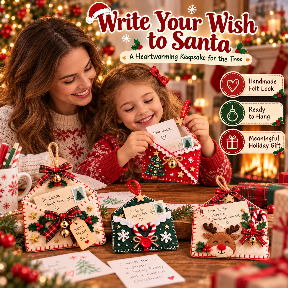 🎄💌Letters to Santa Christmas Envelope Ornaments – Festive Holiday Wish List Decorations