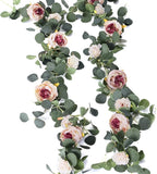 🌹Konstgjorda Blommor Girlang Vår Eukalyptus Girlang Vintage Konstgjord Blomma Pion Ros Vinranka Grönt 🦋