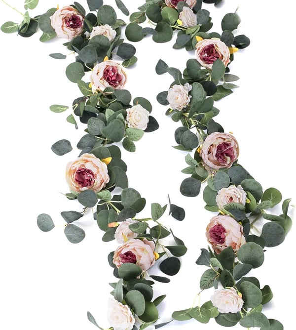 🌹Konstgjorda Blommor Girlang Vår Eukalyptus Girlang Vintage Konstgjord Blomma Pion Ros Vinranka Grönt 🦋